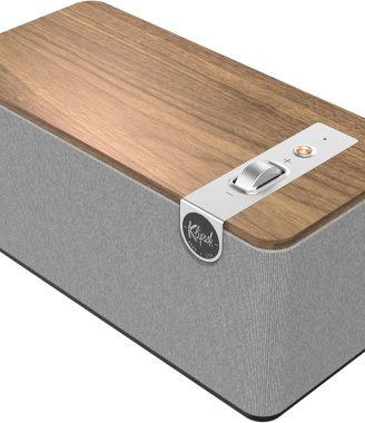 Klipsch The One Plus Premium Bluetooth Speaker System with Two 2.25” Full Range Drivers, 4.5” Woofer, Bluetooth 5.3 with Up to 40 ft. of Distance, Walnut